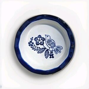 GRÄDINÄ Saucer Fluted Tartlet Blue White Bird With Flowers 5" Small Shallow Bowl